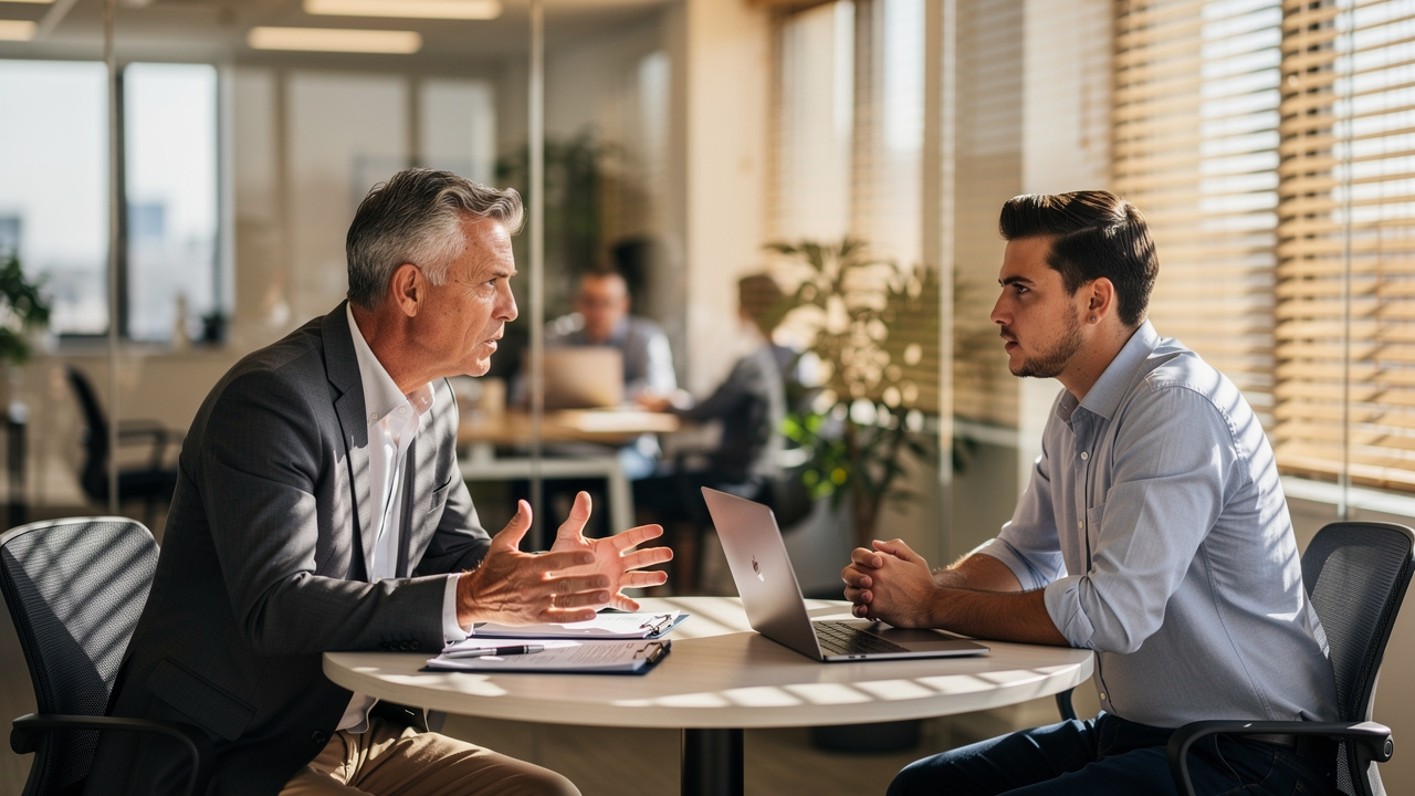Fractional executive advising CEO in professional office meeting